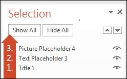 PowerPoint Reading Order 2.
*If images have figure captions, they do not need Alternate Text. More information about this can be found here: https://www.csun.edu/universal-design-center/best-practices-accessible-images